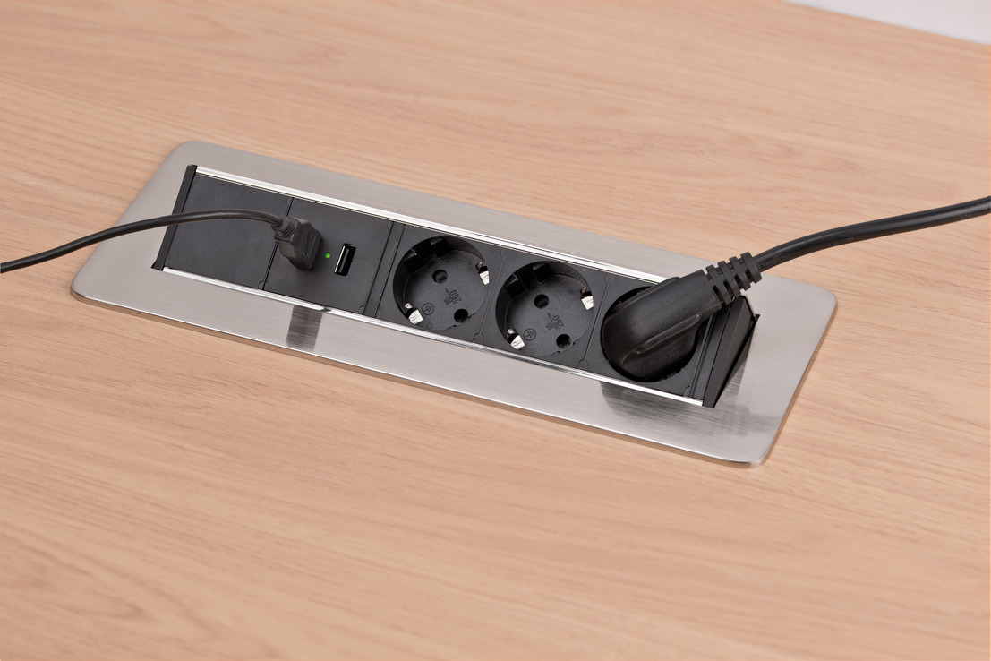 Ohuo Ciabatta elettrica da incasso con USB C 67 W, presa da tavolo da incasso con interruttore, 3 prese, Nero, Cavo da 1,8 m